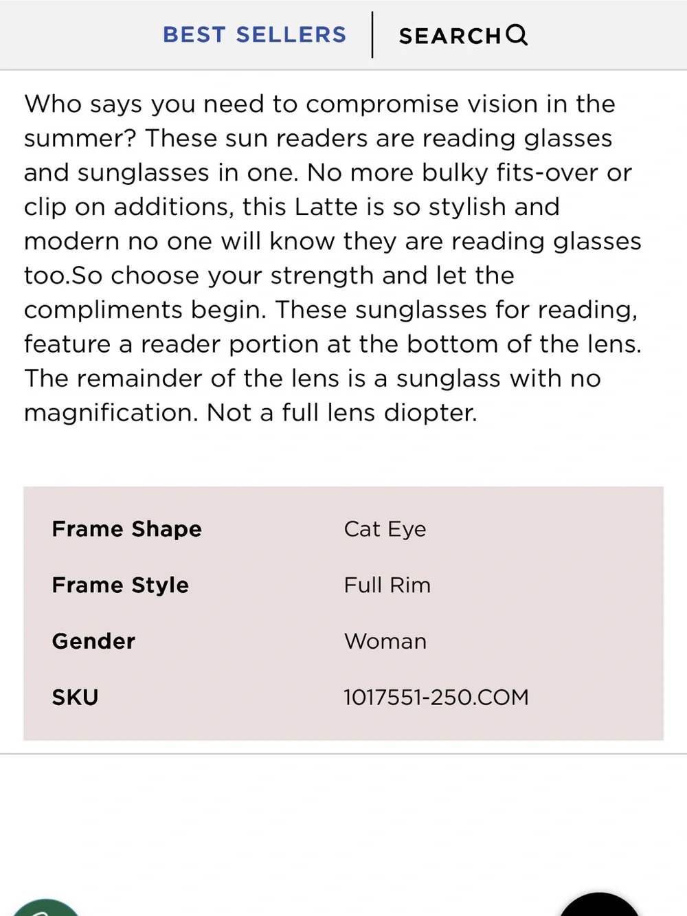 Foster Grant Black Frame Sunglasses/ readers +2.50